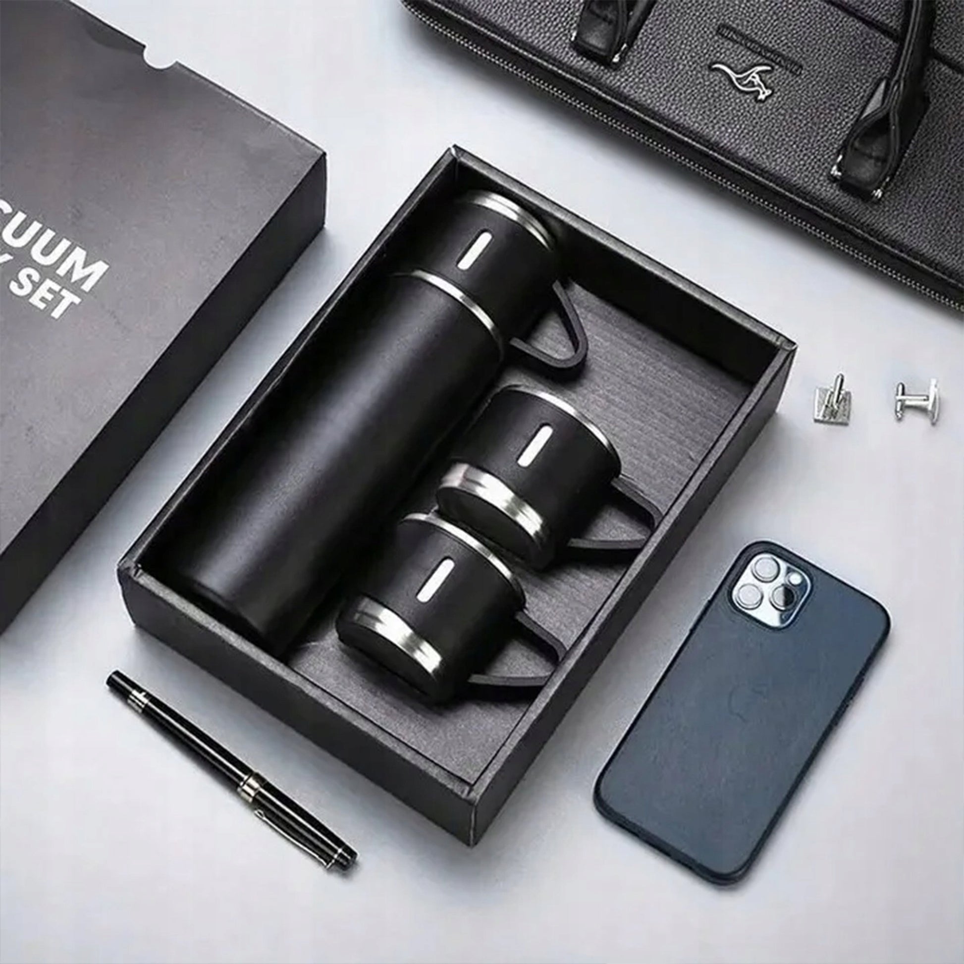 TERMOSAS SU PUODELIAIS 500ml +3 KUBELIAI PLIENO RINKINYS DOVANA KALĖDOMS KALĖDŲ SENELIUI