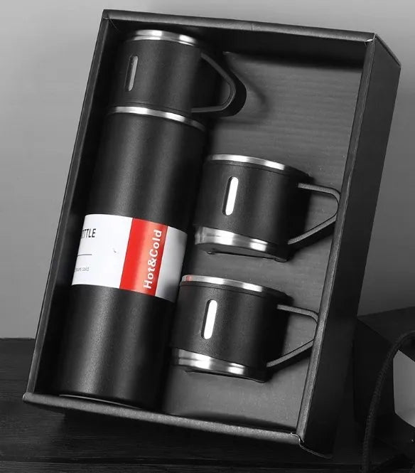 Termosas su puodeliais 500ml + 3 puodeliai plieno dovanų rinkinys