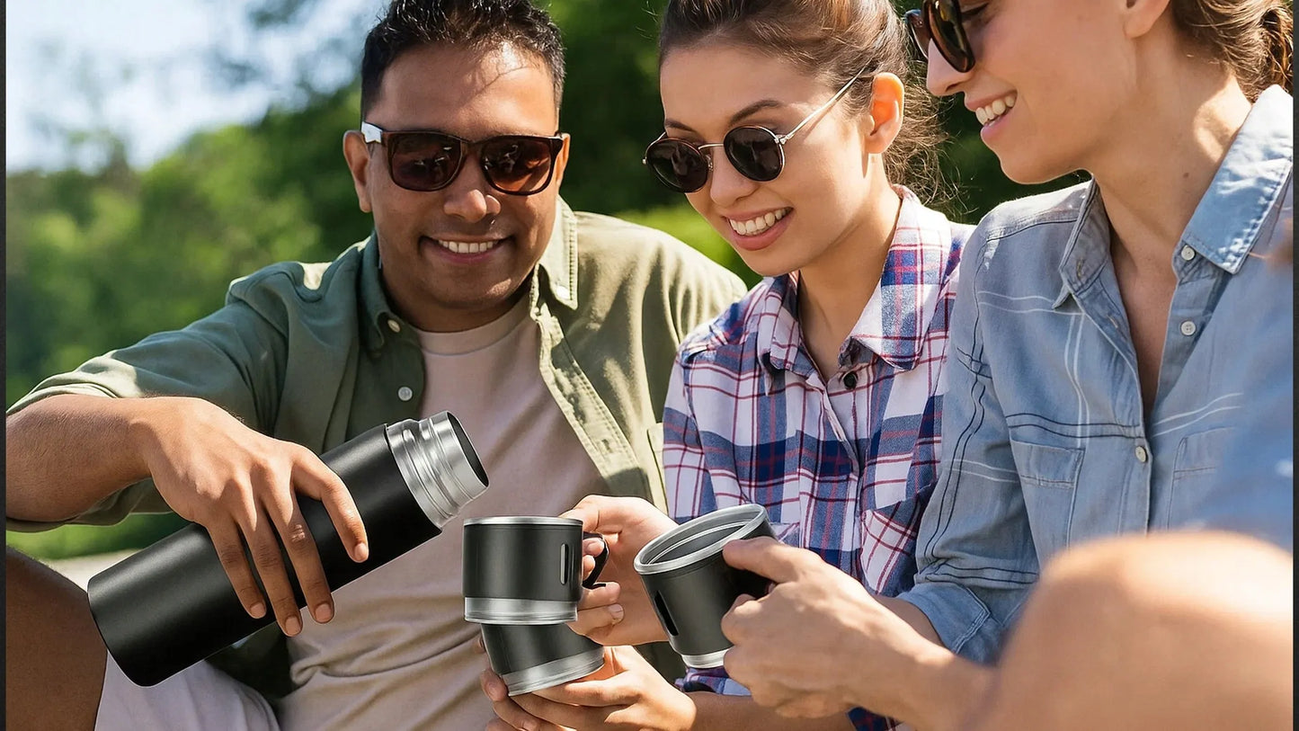 Termosas su puodeliais 500ml + 3 puodeliai plieno dovanų rinkinys