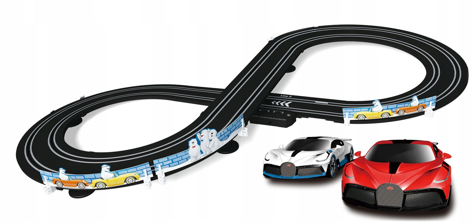 Lenktynių trasos automobilių rinkinys Bugatti 2,5 m 1:64 Coil