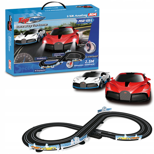 Lenktynių trasos automobilių rinkinys Bugatti 2,5 m 1:64 Coil