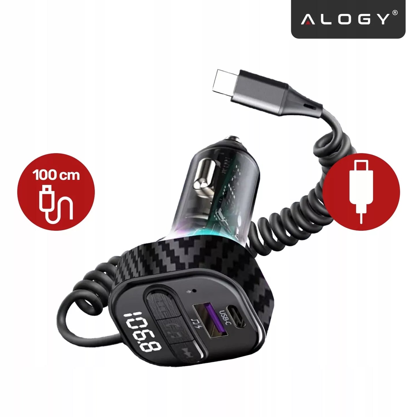 BLUETOOTH FM SIŲSTUVAS AUTOMOBILINIS ĮKROVIKLIS 30W BT 5.3 QC3.0 USB-C LAIDAS