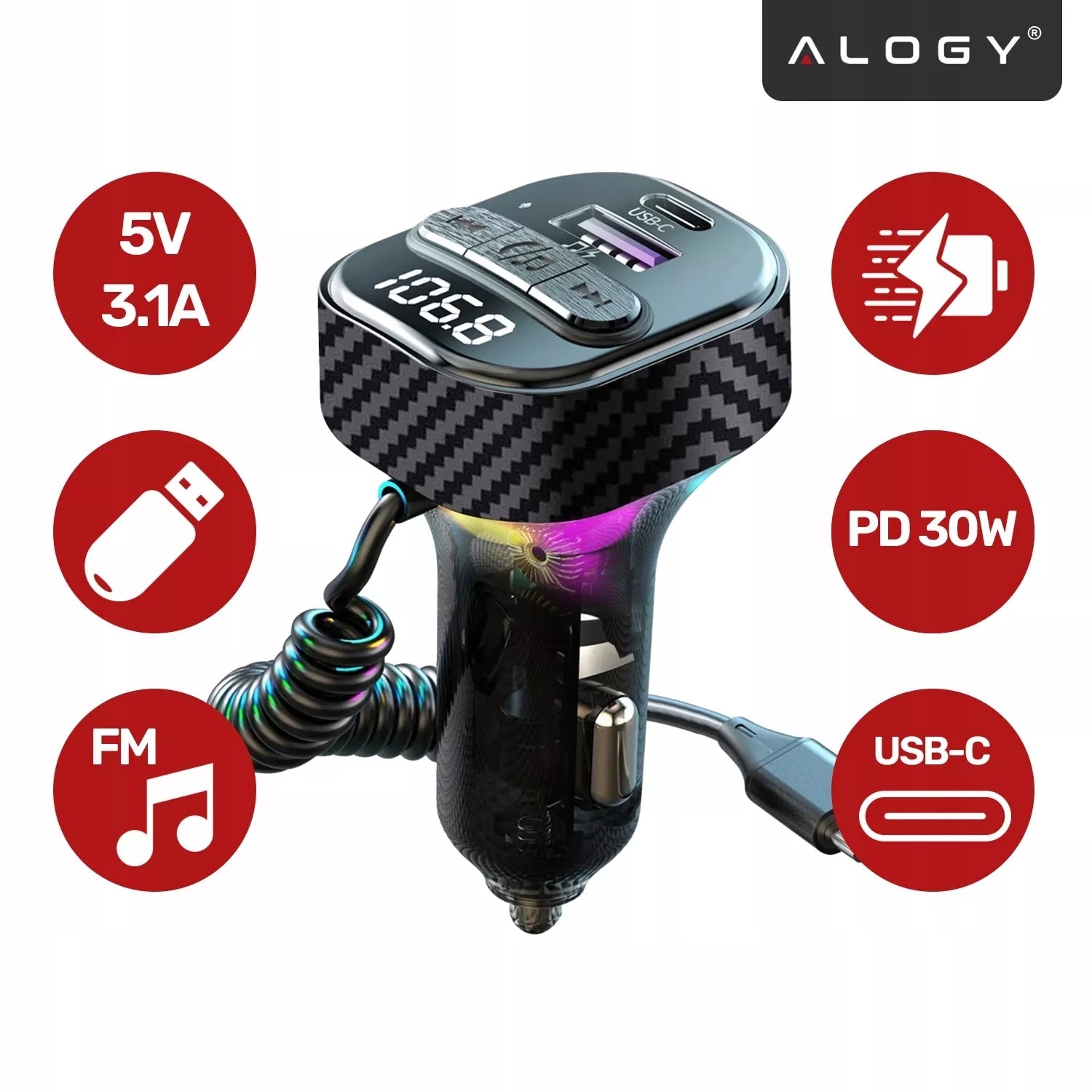 Automobilinis Bluetooth FM siųstuvas 30W BT5.3