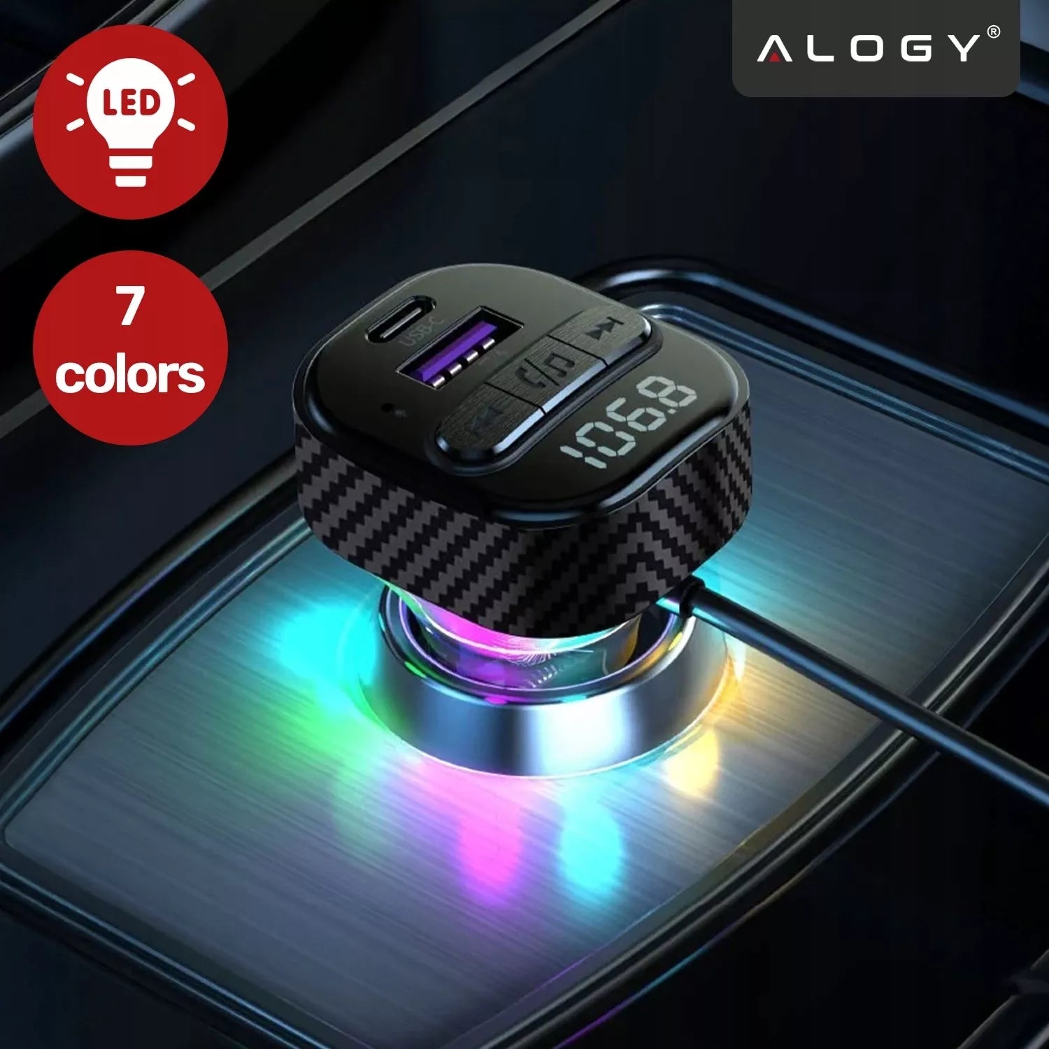 BLUETOOTH FM SIŲSTUVAS AUTOMOBILINIS ĮKROVIKLIS 30W BT 5.3 QC3.0 USB-C LAIDAS