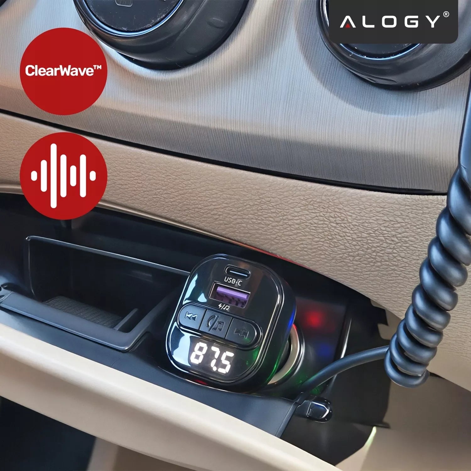 BLUETOOTH FM SIŲSTUVAS AUTOMOBILINIS ĮKROVIKLIS 30W BT 5.3 QC3.0 USB-C LAIDAS