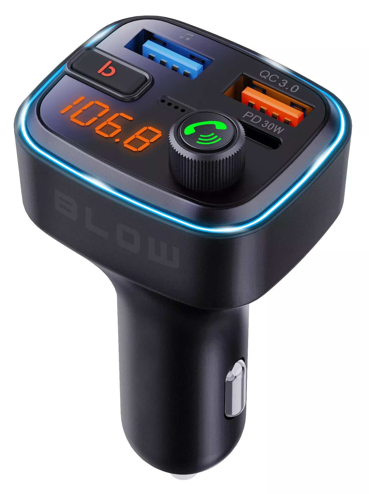 Automobilinis FM siųstuvas Bluetooth 5.3, galingas BASS, įkroviklis 30W