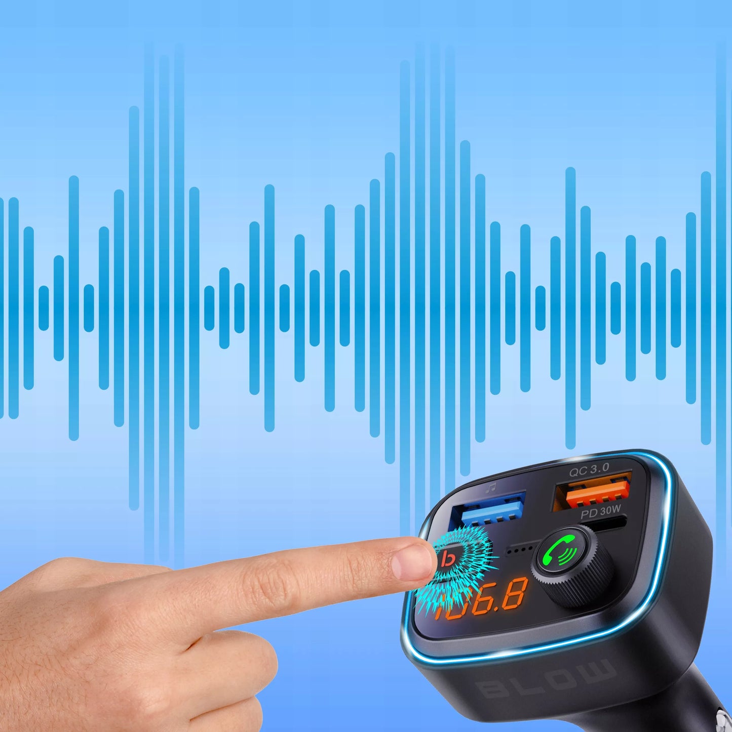 FM SIŲSTUVAS BLUETOOTH 5.3 QC 3.0 PD30W STIPRUS BOSAS KROVIKLIS MIKROFONAS