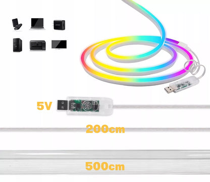 RGB LED juosta 5 m – USB 5V, vandeniui atspari, su pulteliu