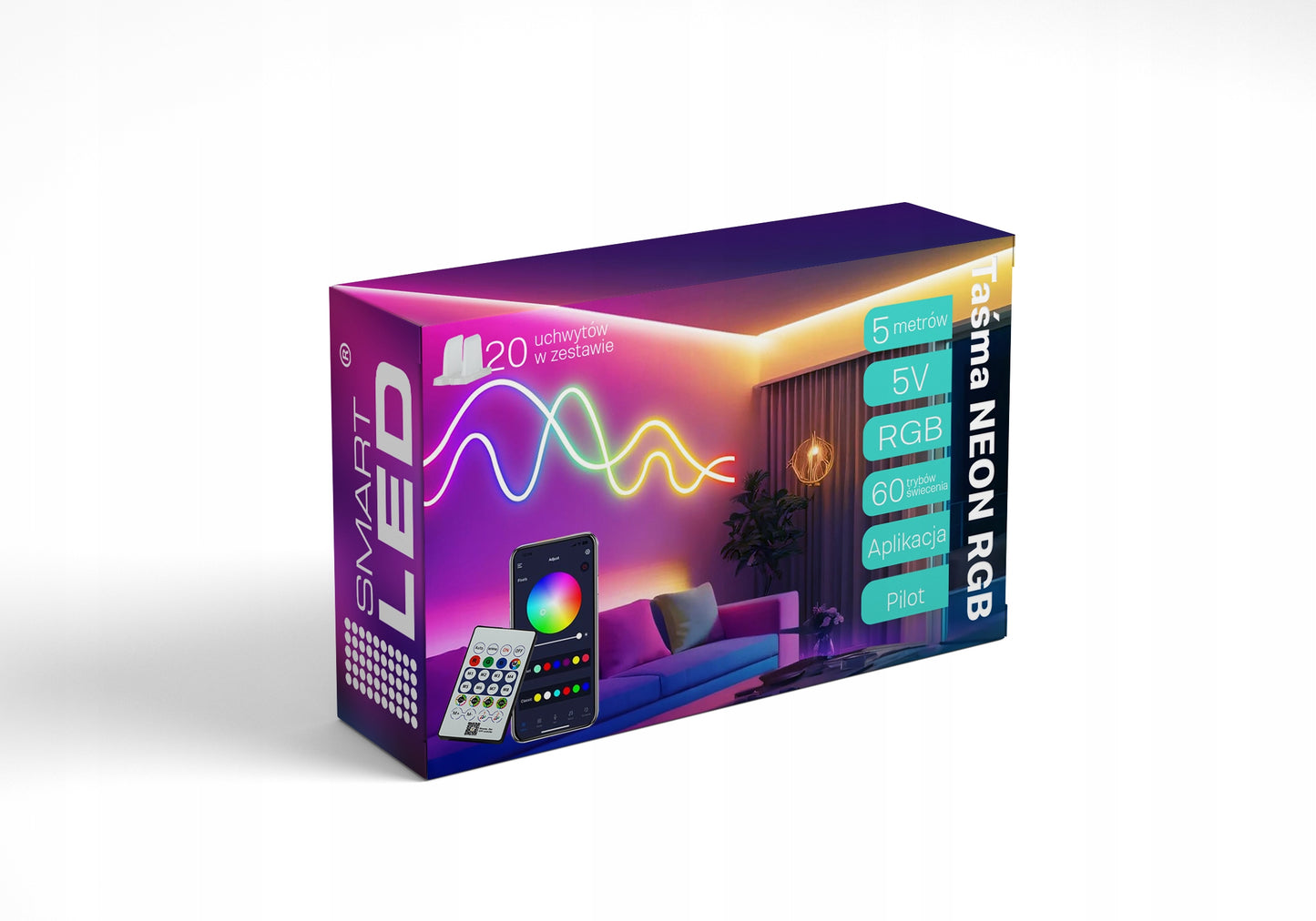 RGB LED juosta 5m, vandeniui atspari, su pulteliu ir programėle, IP65, 5V USB, lankstus neonas