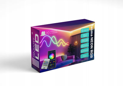 RGB LED juosta 5m, vandeniui atspari, su pulteliu ir programėle, IP65, 5V USB, lankstus neonas