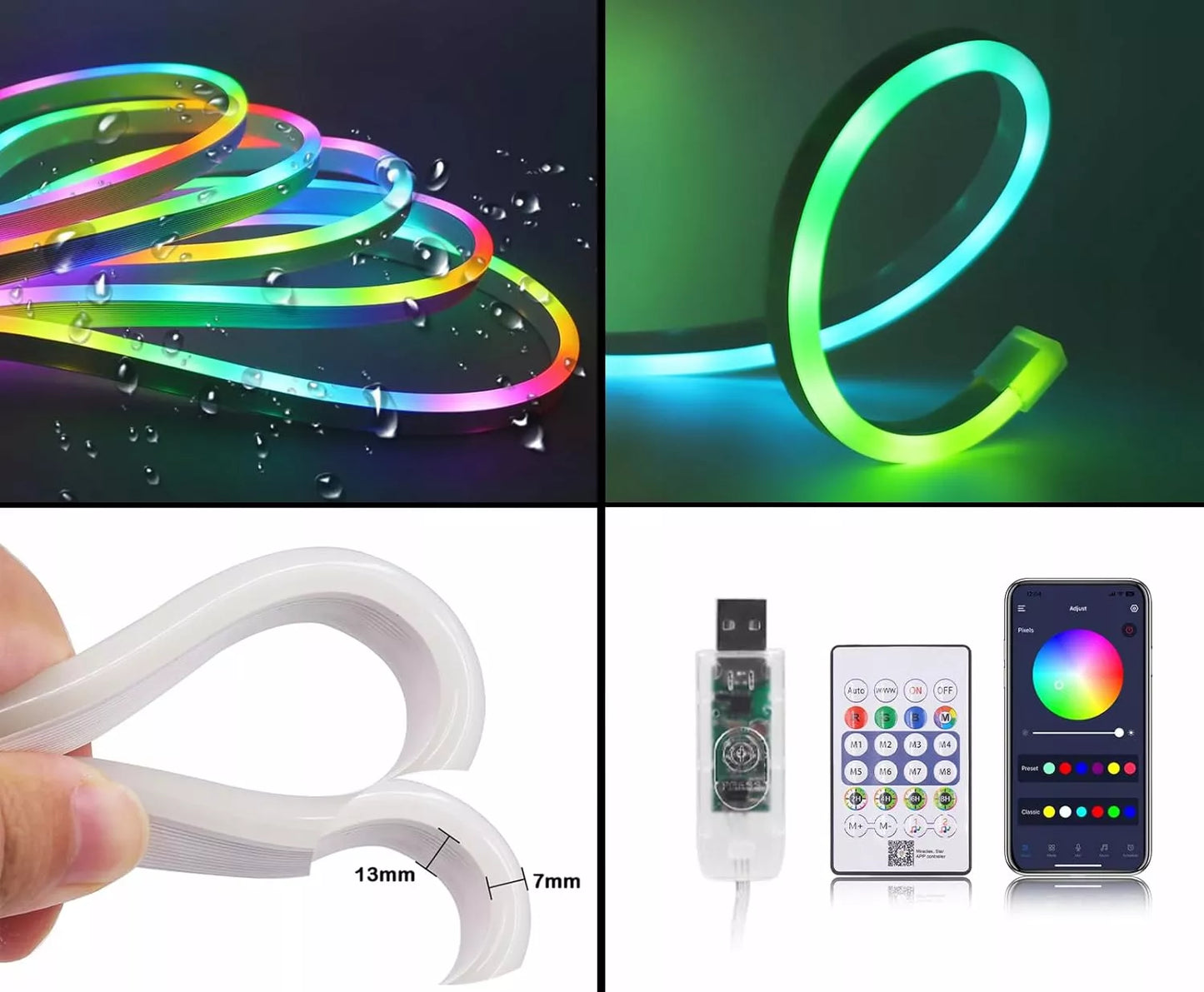 RGB LED juosta 5 m – USB 5V, vandeniui atspari, su pulteliu