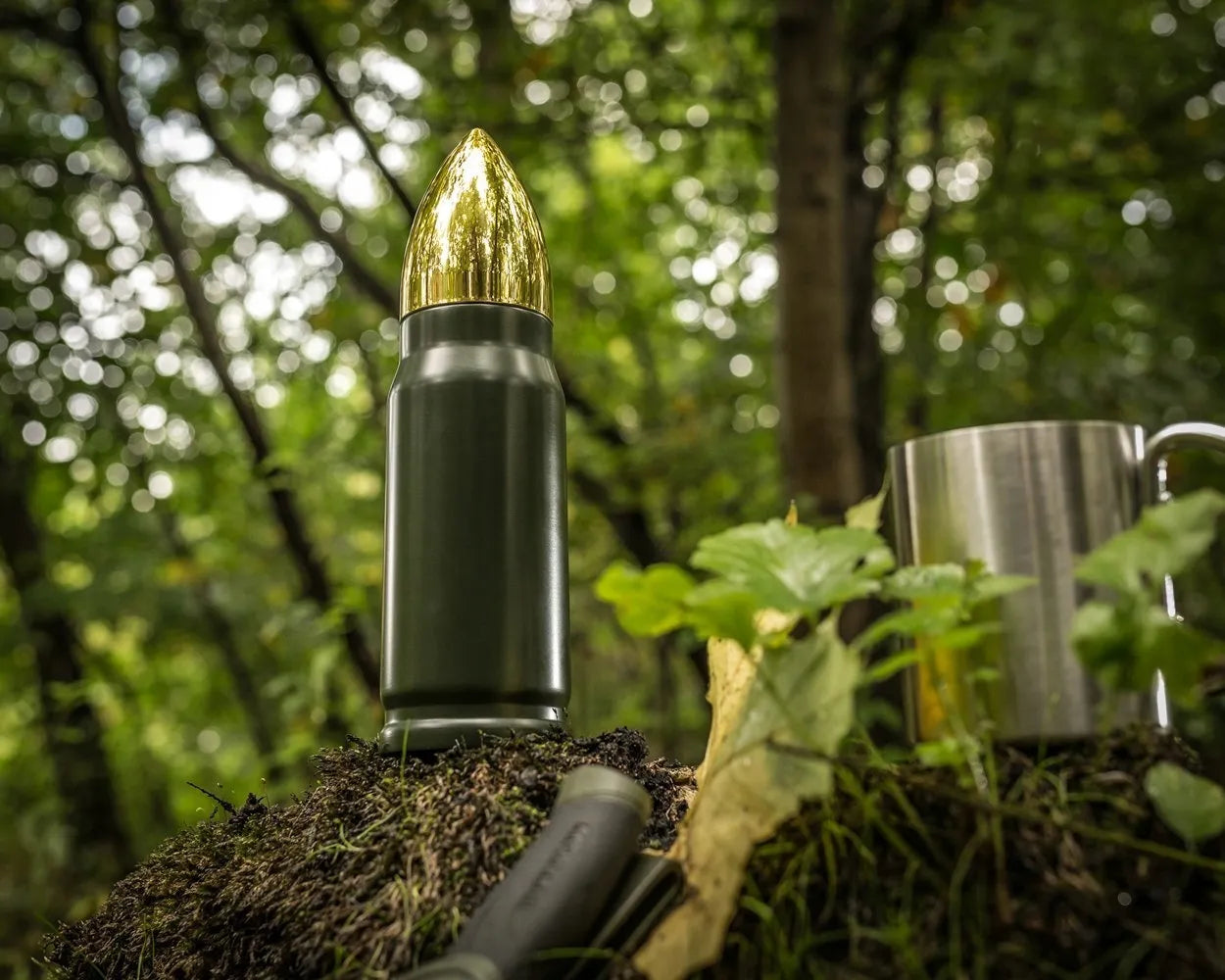 Artilerijos sviedinio formos termosas – ARMY GREEN šovinys 350 ml dovana kareiviui
