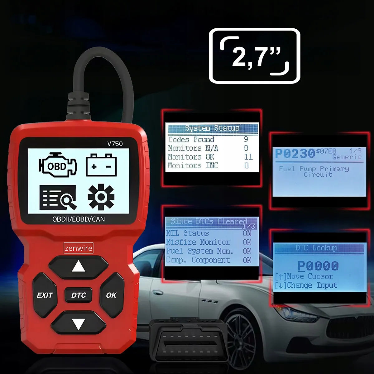 Diagnostinis skaitytuvas OBD2 CAN VIN BMW su ekranu