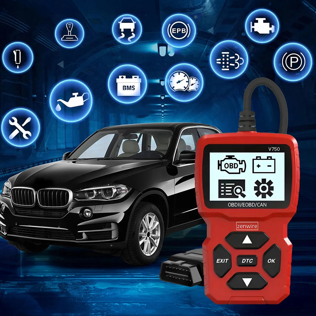 Diagnostinis skaitytuvas OBD2 CAN VIN BMW su ekranu