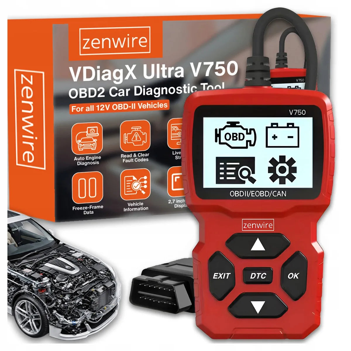 Diagnostinis skaitytuvas OBD2 CAN VIN BMW su ekranu