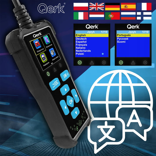 OBD2 skaitytuvas lenkišku meniu QERK T61 diagnostinė sąsaja