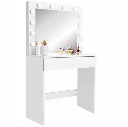 Kosmetinis staliukas su LED apšvietimu ir veidrodžiu makiažui + stalčius