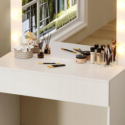 Kosmetinis staliukas su LED apšvietimu ir veidrodžiu makiažui + stalčius