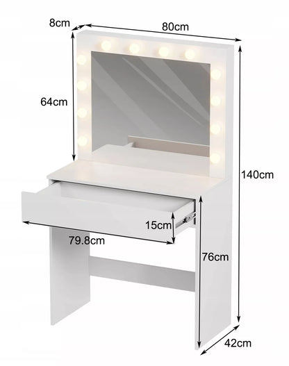 Kosmetinis staliukas su LED apšvietimu ir veidrodžiu makiažui + stalčius