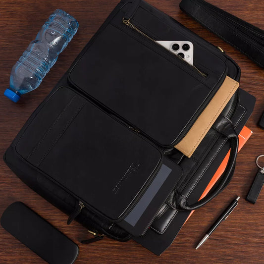 Vyriška odinė rankinė ant peties, 15,6 colių nešiojamam kompiuteriui, didelė, juoda, verslo, Beltimore