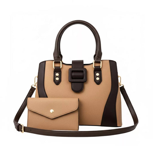 Moterims skirtas rankinukas su pinigine, "Cappuccino", elegantiškas, klasikinis, nešiojamas ant peties arba rankoje