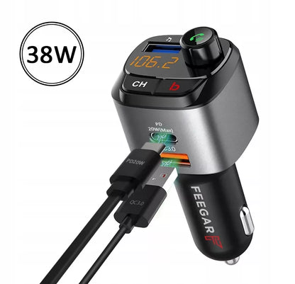 FM siųstuvas Bluetooth – Feegar, greitas įkroviklis QC 3.0/PD, MP3, Audio, USB
