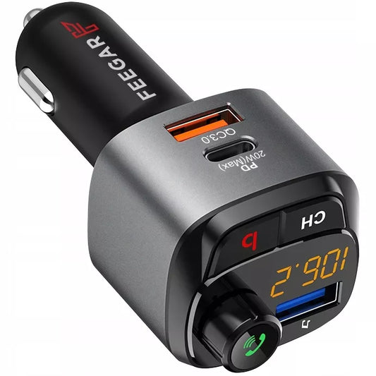 FM siųstuvas Bluetooth – Feegar, greitas įkroviklis QC 3.0/PD, MP3, Audio, USB