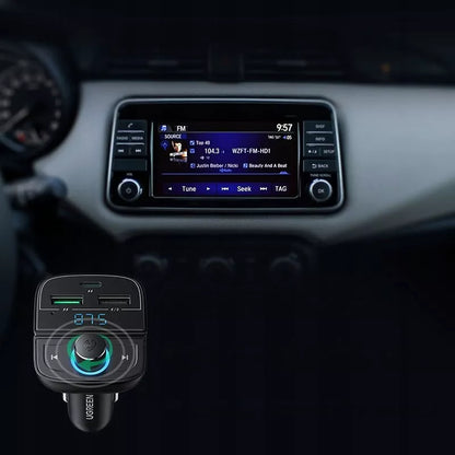 FM MP3 siųstuvas Bluetooth 5.0 automobilinis įkroviklis 3xUSB juodas