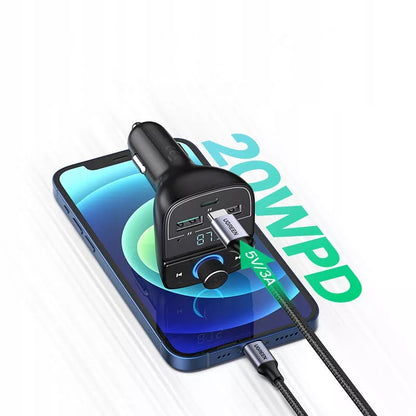 FM MP3 siųstuvas automobiliui, įkroviklis 3xUSB juodas