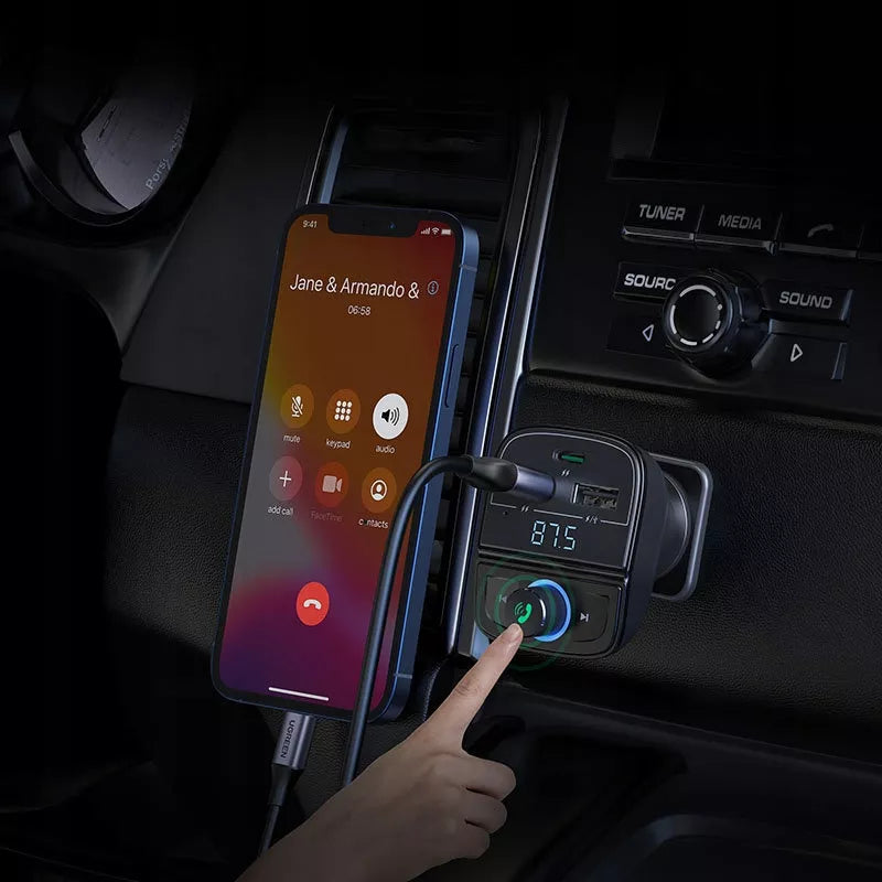 FM MP3 siųstuvas Bluetooth 5.0 automobilinis įkroviklis 3xUSB juodas