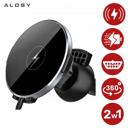 Automobilinis laikiklis MAG SAFE, belaidis įkroviklis 15W, skirtas iPhone 14, 15, 16, 17