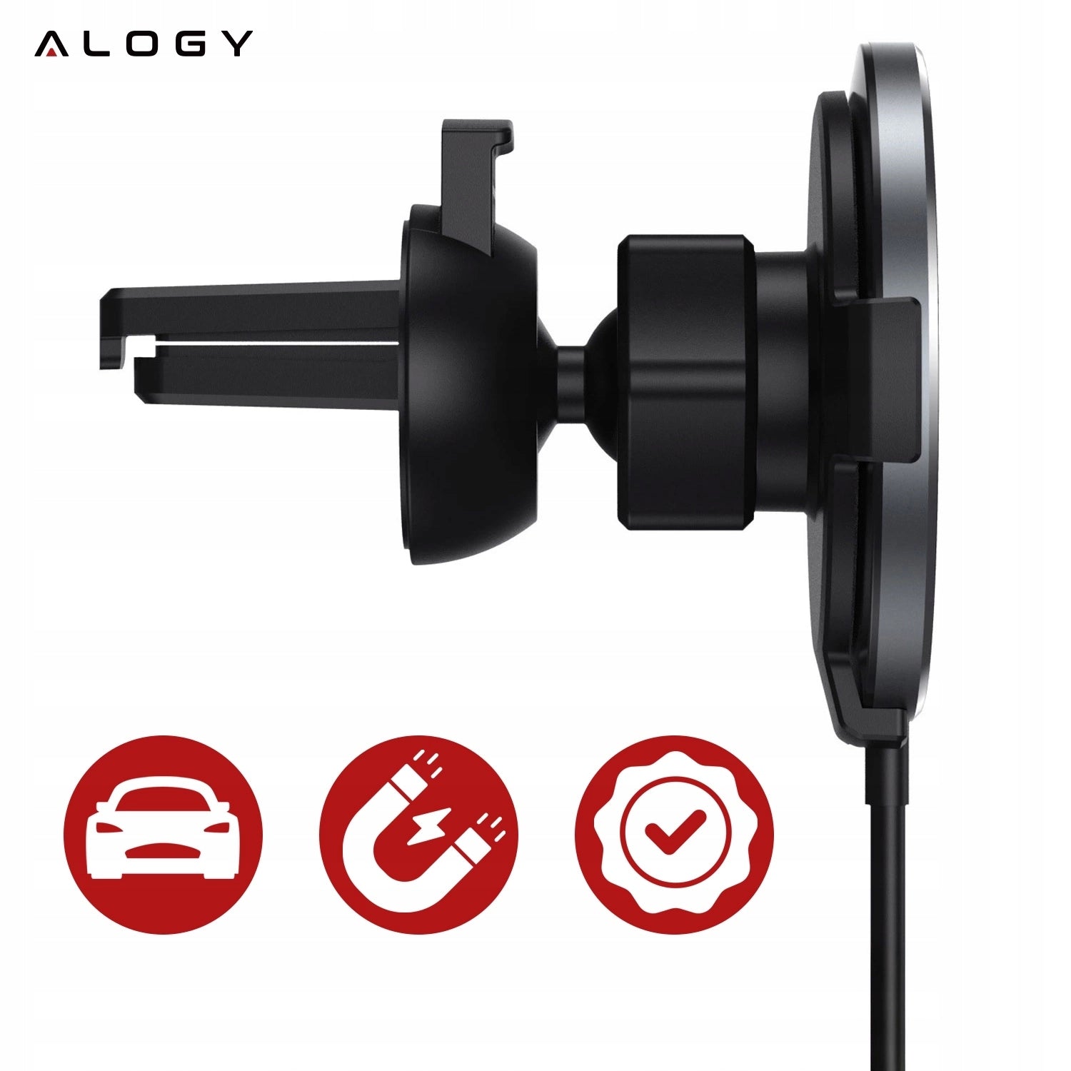 Automobilinis laikiklis MAG SAFE, belaidis įkroviklis 15W, skirtas iPhone 14, 15, 16, 17