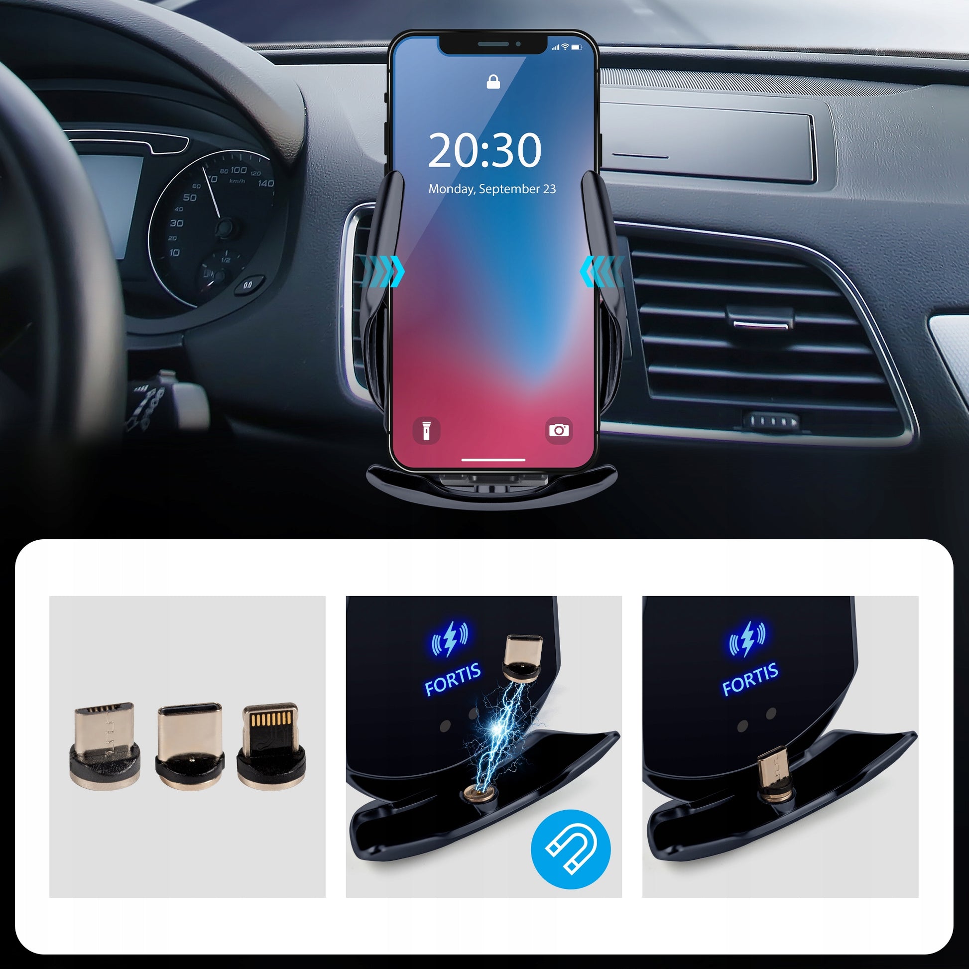 Automobilinis laikiklis su 15W indukcine įkrove telefonui