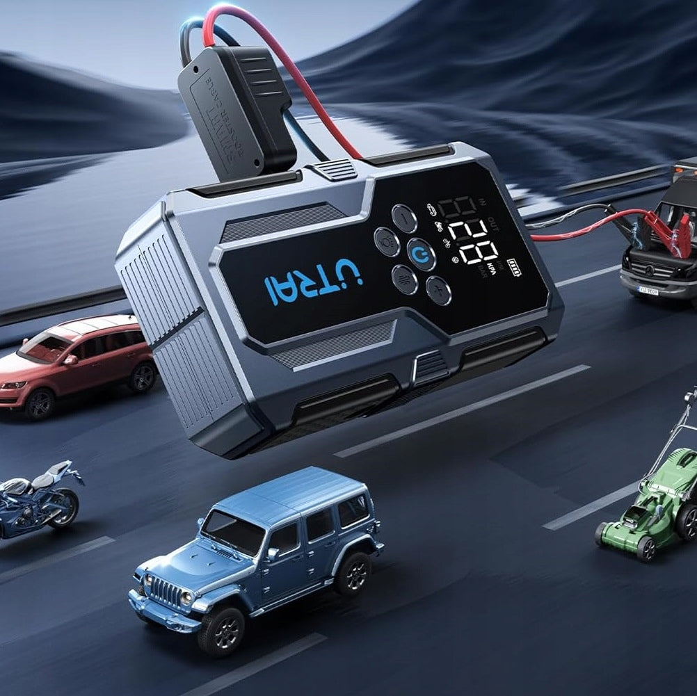 Starteris + kompresorius JUMP STARTER POWERBANK AKUMULIATORIAUS paleidimo įtaisas