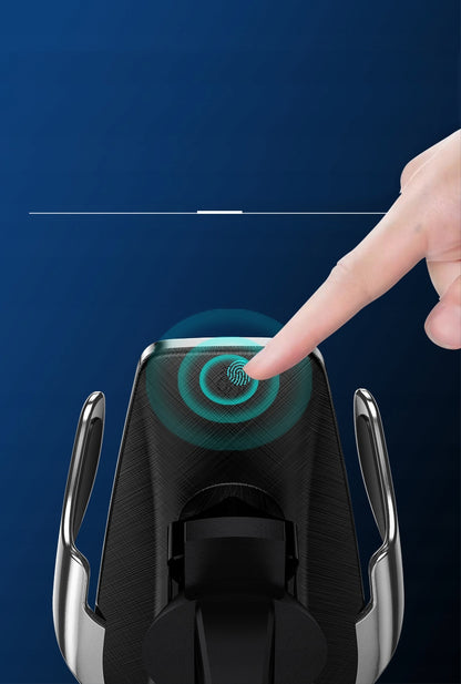 Automobilinis laikiklis telefonui su belaidžiu įkrovikliu, priekiniam stiklui, grotelėms, prietaisų skydeliui