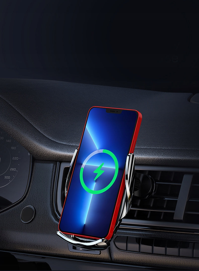 Automobilinis laikiklis telefonui su belaidžiu įkrovikliu, priekiniam stiklui, grotelėms, prietaisų skydeliui