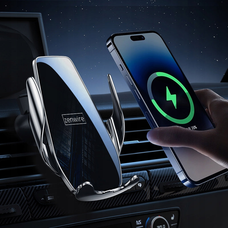 Automobilinis laikiklis telefonui su belaidžiu įkrovikliu, priekiniam stiklui, grotelėms, prietaisų skydeliui