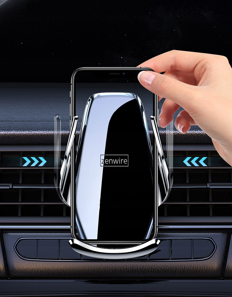 Automobilinis laikiklis telefonui su belaidžiu įkrovikliu, priekiniam stiklui, grotelėms, prietaisų skydeliui