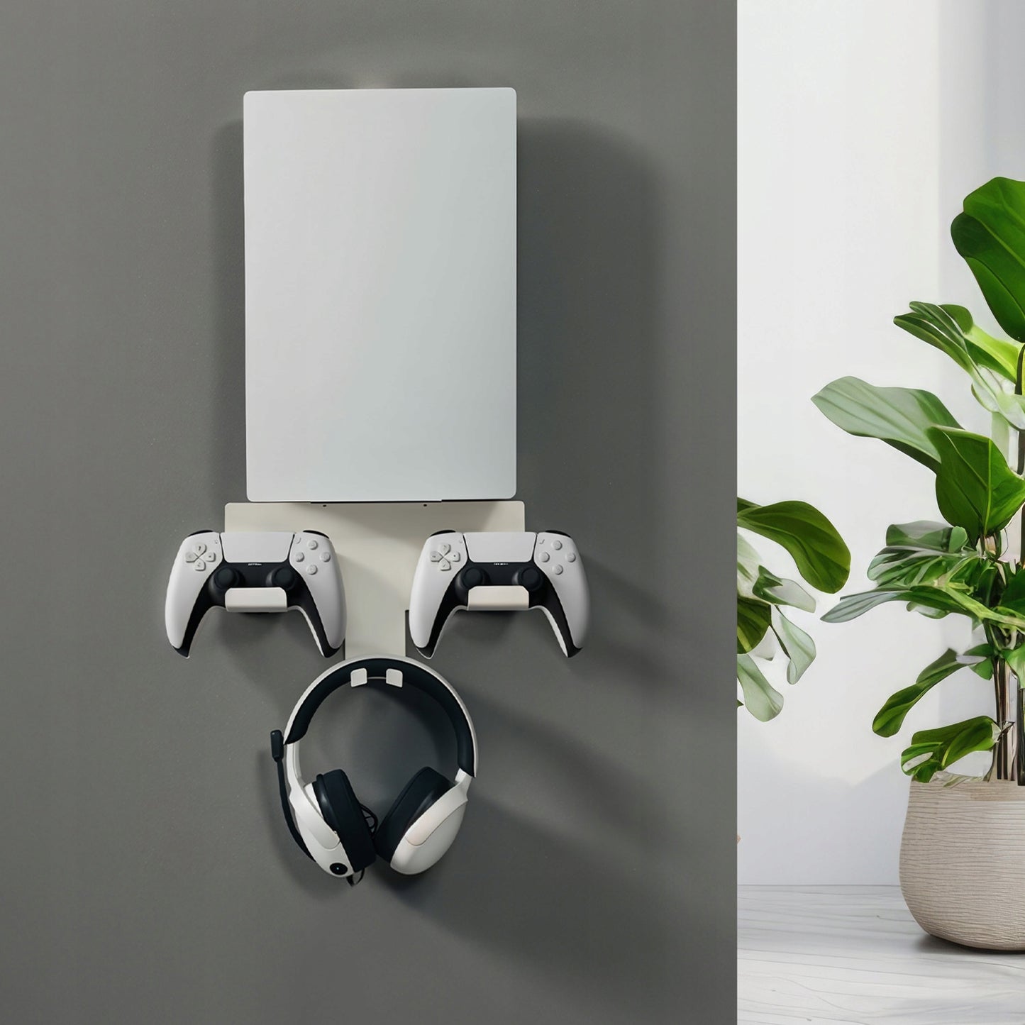 Sieninis laikiklis Playstation 5 konsolei, stovas su pultelių laikikliu