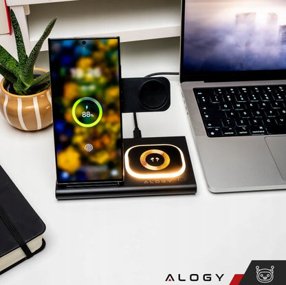 Universalus 3in1 Belaidis Įkrovimo Stovas su LED