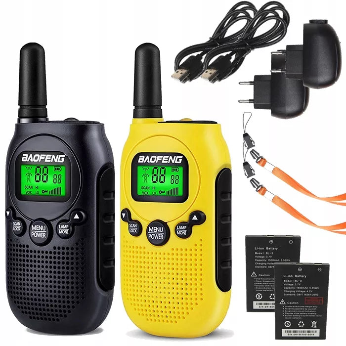 Walkie-talkie vaikams, PMR, žibintuvėlis, USB