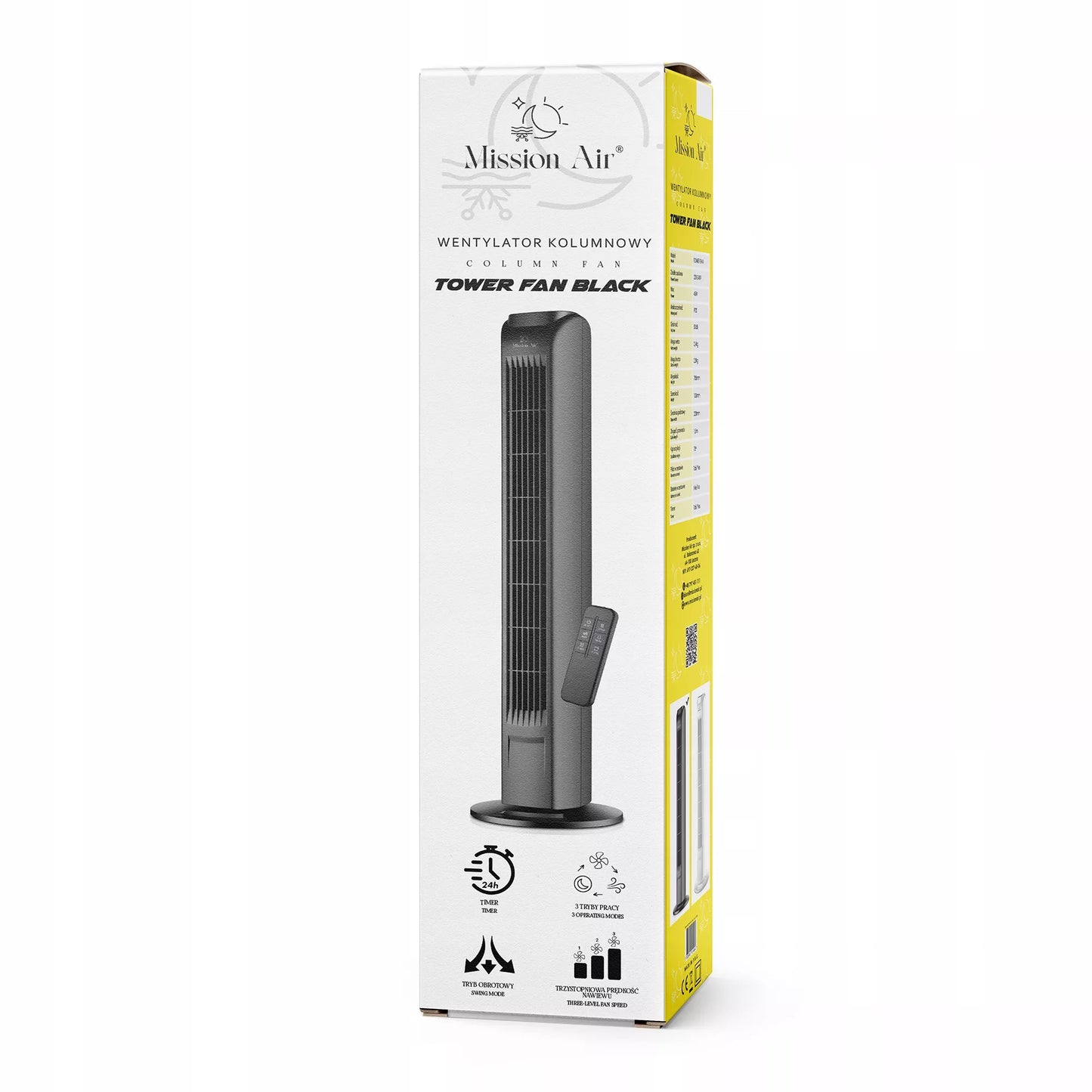 Tylus besisukantis TOWER FAN – juodas grindinis ventiliatorius
