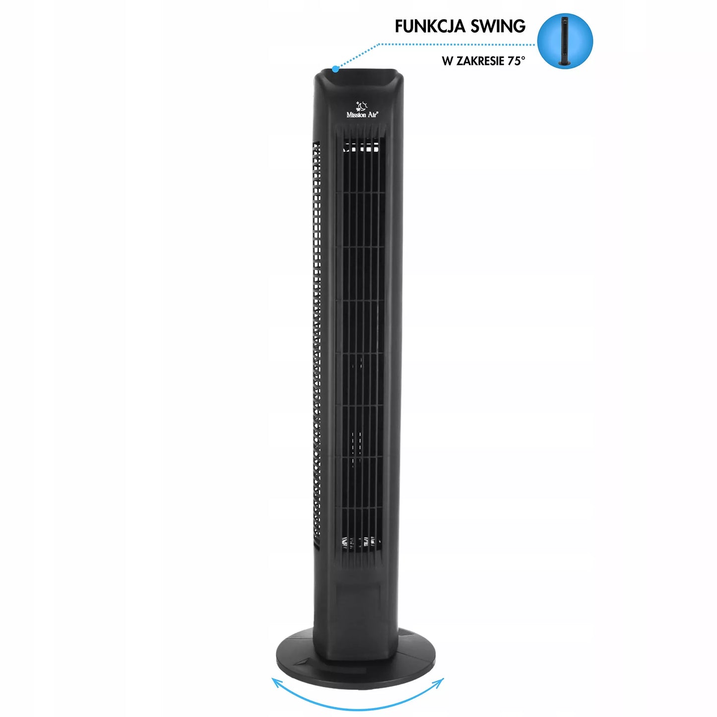 Tylus besisukantis TOWER FAN – juodas grindinis ventiliatorius