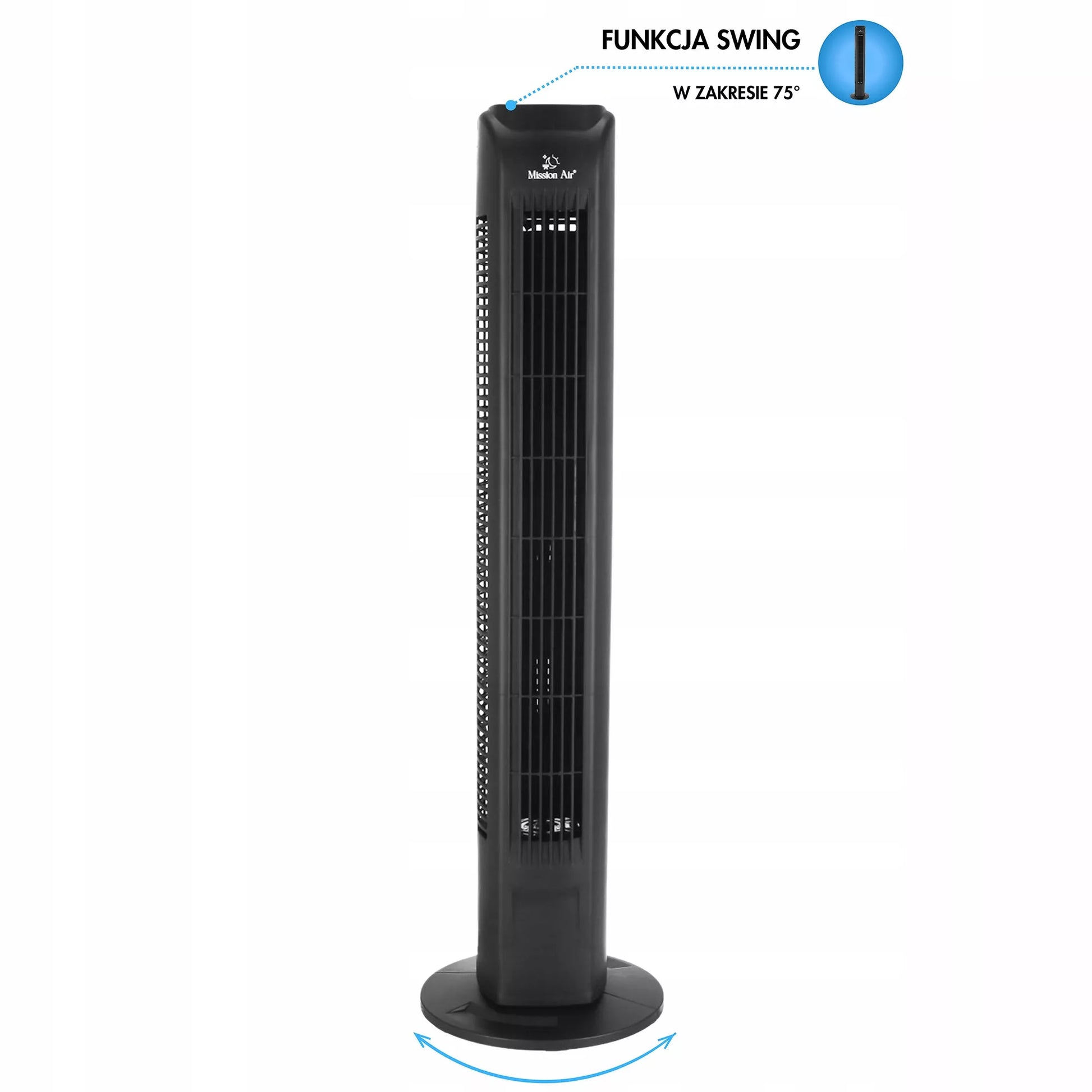 Tylus besisukantis TOWER FAN – juodas grindinis ventiliatorius