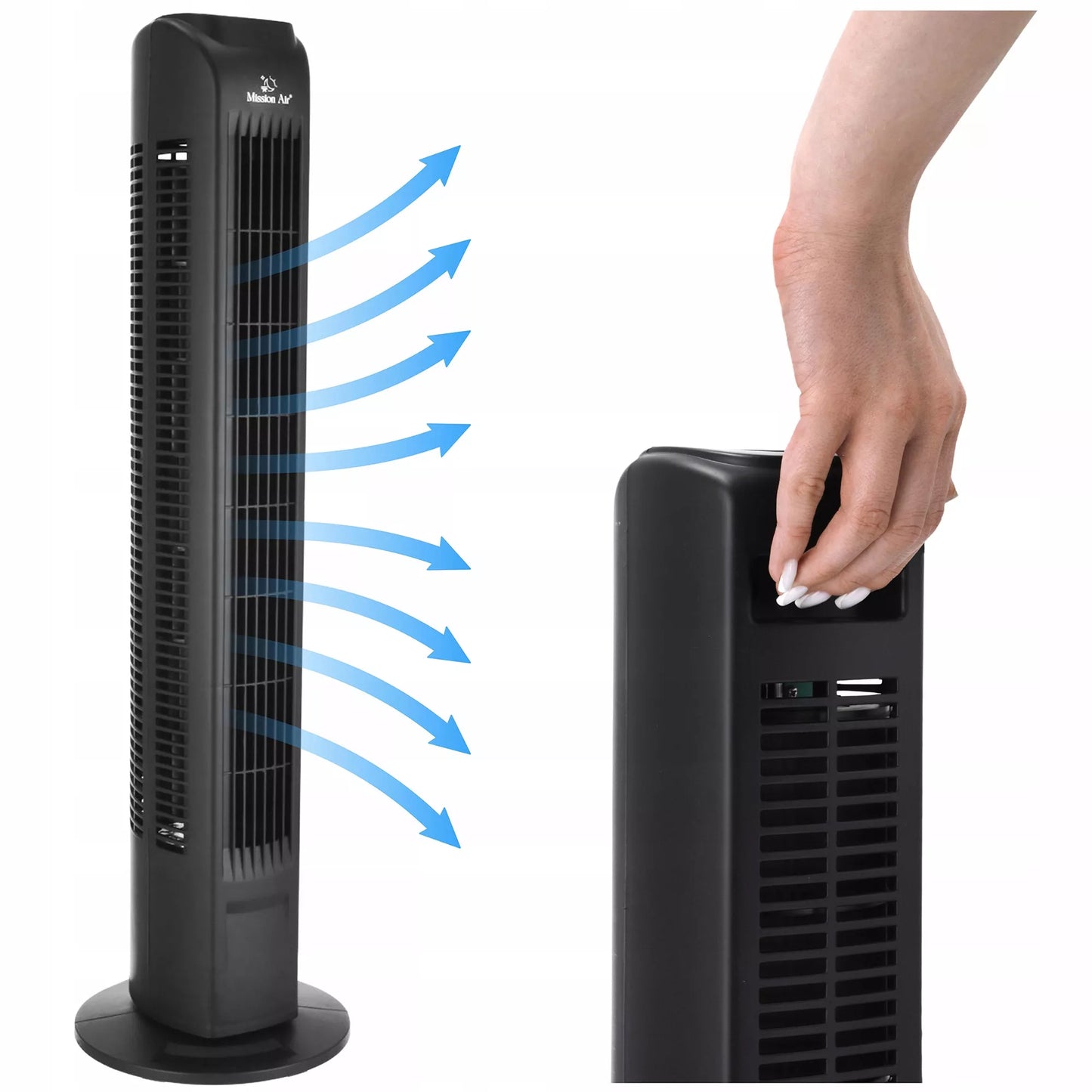 Tylus besisukantis TOWER FAN – juodas grindinis ventiliatorius