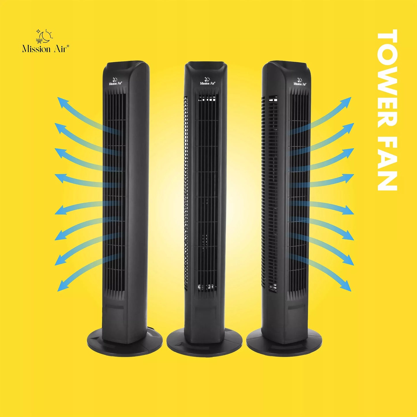 Tylus besisukantis TOWER FAN – juodas grindinis ventiliatorius