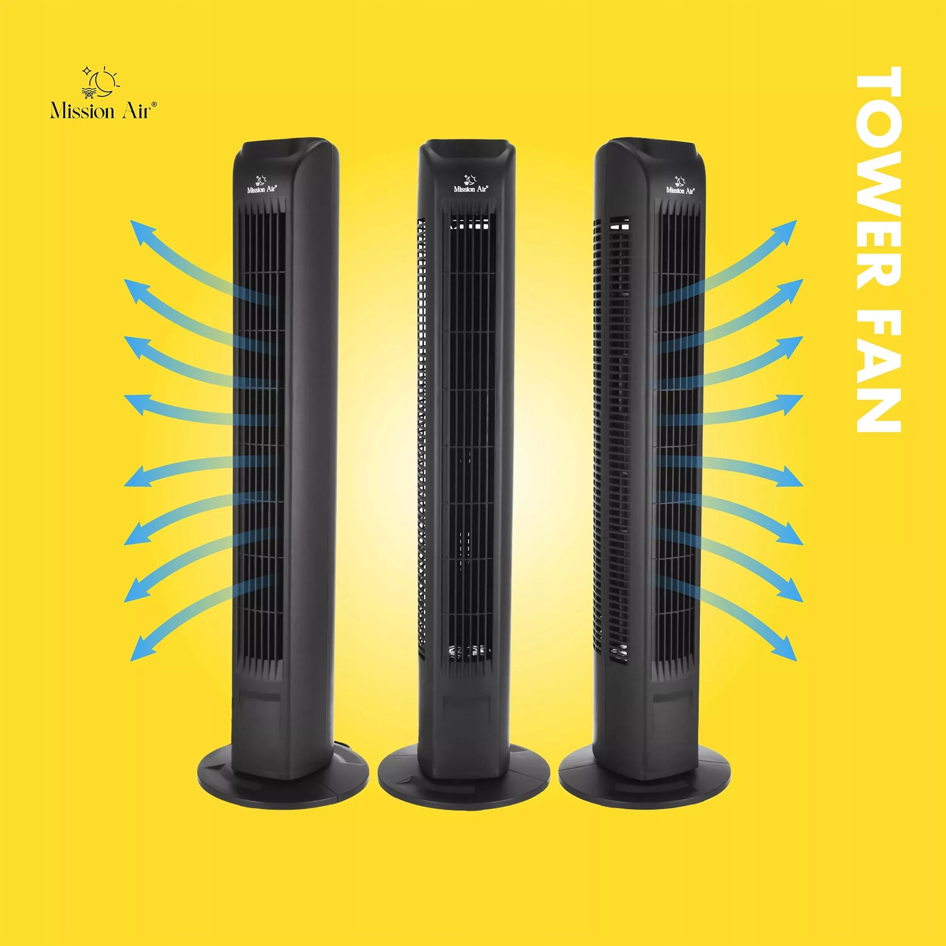 Tylus besisukantis TOWER FAN – juodas grindinis ventiliatorius