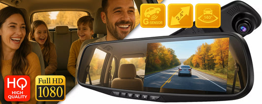Automobilio vaizdo registratorius, kamera veidrodėlyje, priekio ir galo įrašymo įrenginys FULL HD