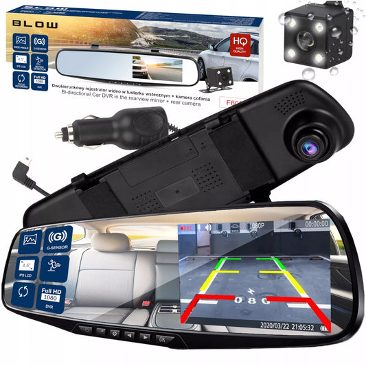 Automobilio vaizdo registratorius, kamera veidrodėlyje, priekio ir galo įrašymo įrenginys FULL HD