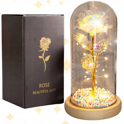 AMŽINA BALTA ROŽĖ STIKLINĖJE DANGTELIO FORMOS LED LEISTUVĖ, dovanų Valentino dienai